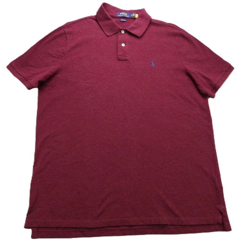 Polo Ralph Lauren Shirt Men XL Classic Fit Solid Cotton Short Sleeve Red Maroon